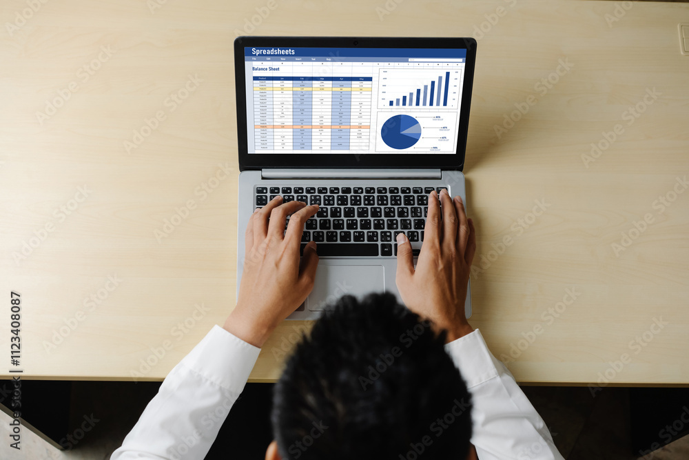 Poster spreadsheet document information financial startup concept. data and graphs in spreadsheet documents