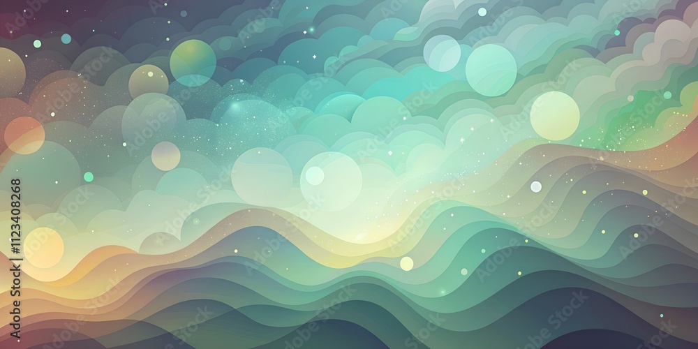 Poster swirling waves of color create a serene abstract landscape filled with soft hues and dreamy bokeh ef