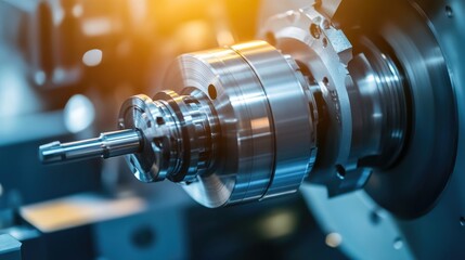 Naklejka premium Close-Up of Precision Metal Workpiece in CNC Machining Process