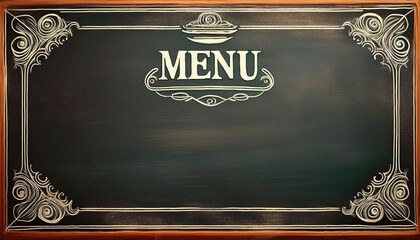 Blank vintage chalkboard restaurant menu with ornate border design for cafes