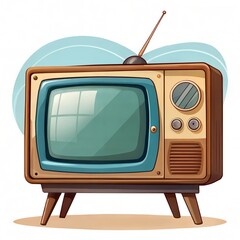 Cartoon Style Classic Television with Knobs and Antenna