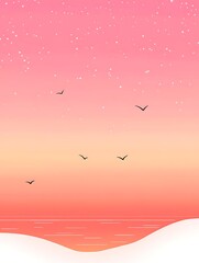 Obraz premium Graceful Birds Flying Against a Soft Pink Sky Filled with Gentle Sparkles