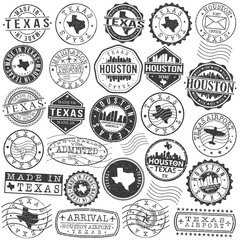 Fototapeta premium Houston, TX, USA Set of Stamps. City Travel Marks. Made In Product. Design Seals Old Style Insignia.