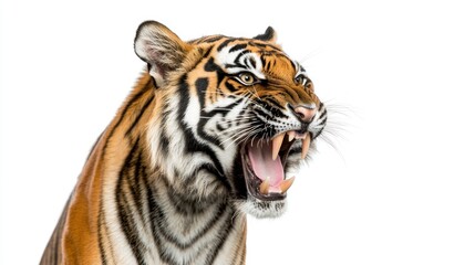 Fototapeta premium Roaring tiger captured in studio wildlife photography high contrast close-up animal behavior concept