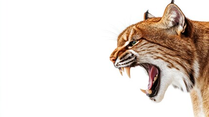 Fierce lynx roaring in studio setting wildlife photography isolated background dynamic animal portrait