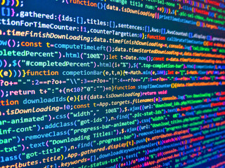 Access to the information, confidential personal data. Structured sql code on monitor. Programming language on laptop computer screen. Data encryption security code on a computer display.