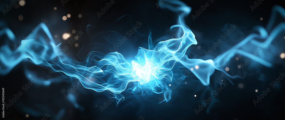 Poster vibrant blue energy explosion with glowing wisps and swirling patterns creates captivating visual ef