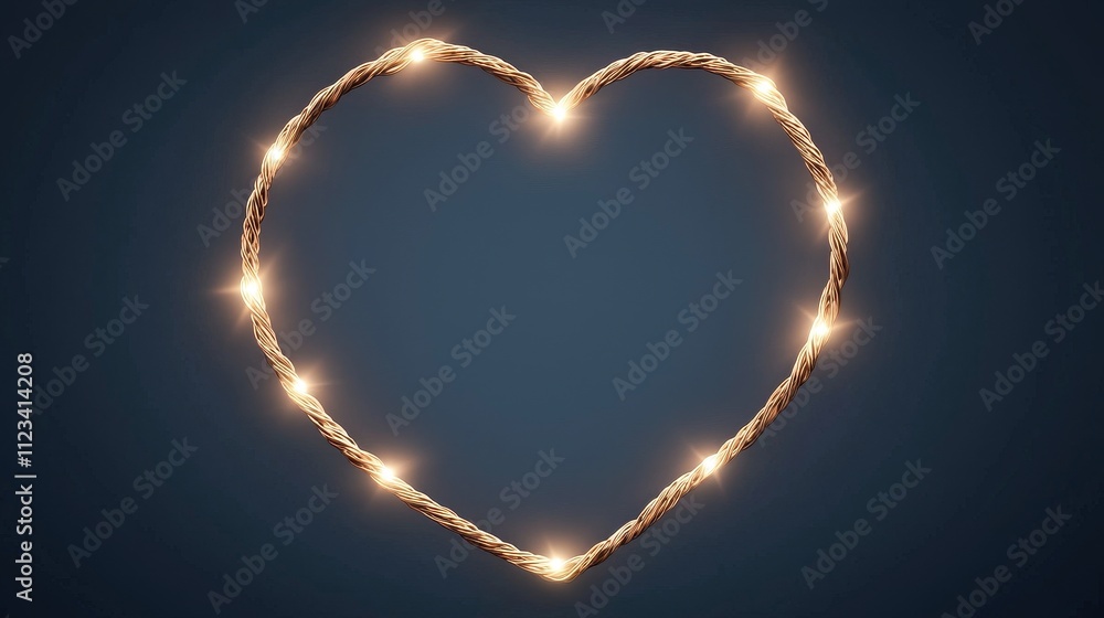 Poster warm heart shape created with twinkling string lights on dark background for romantic and festive th