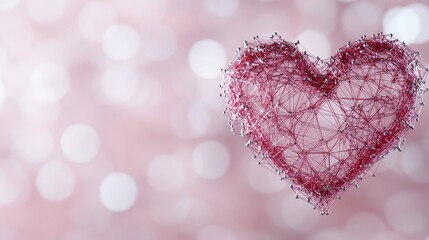 Fototapeta premium Abstract Love Heart with Wireframe Design on Blurred Pink Background for Romantic and Creative Projects