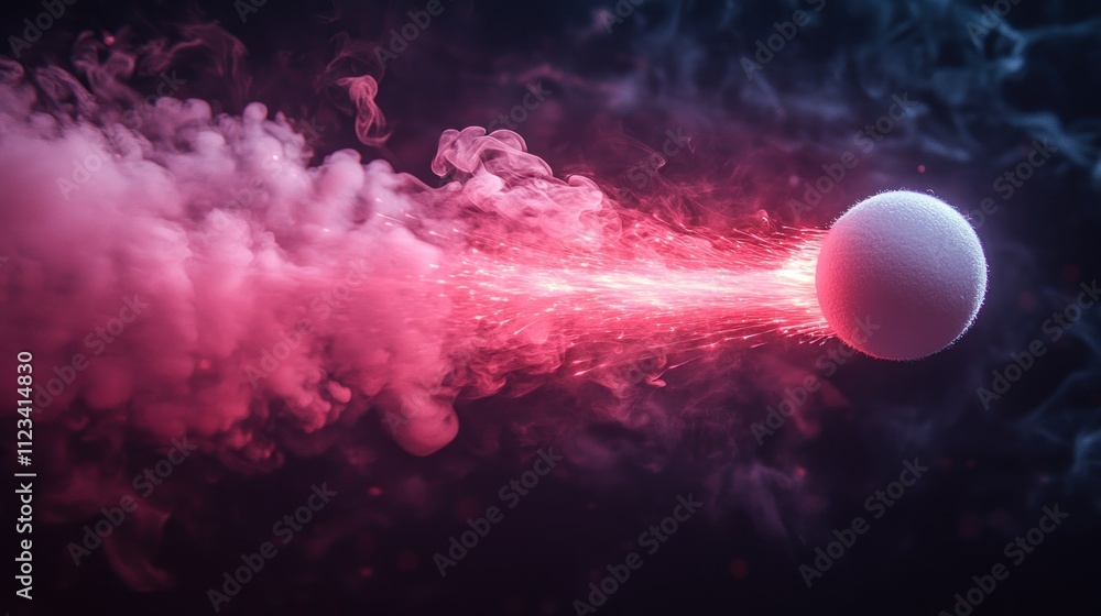 Aufkleber glowing sphere emits colorful smoke, creating a dynamic and energetic visual effect.