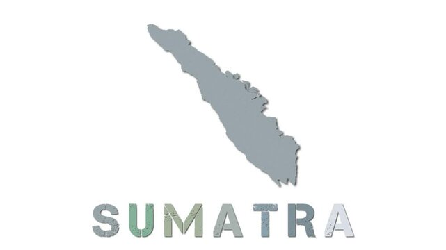 Sumatra map with paper regions. Animated island map growing from regions and title letters falling down. Vibrant 4k animation.