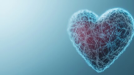 Abstract Digital Heart Design with Glowing Lines and Network Connections Against a Soft Blue Background