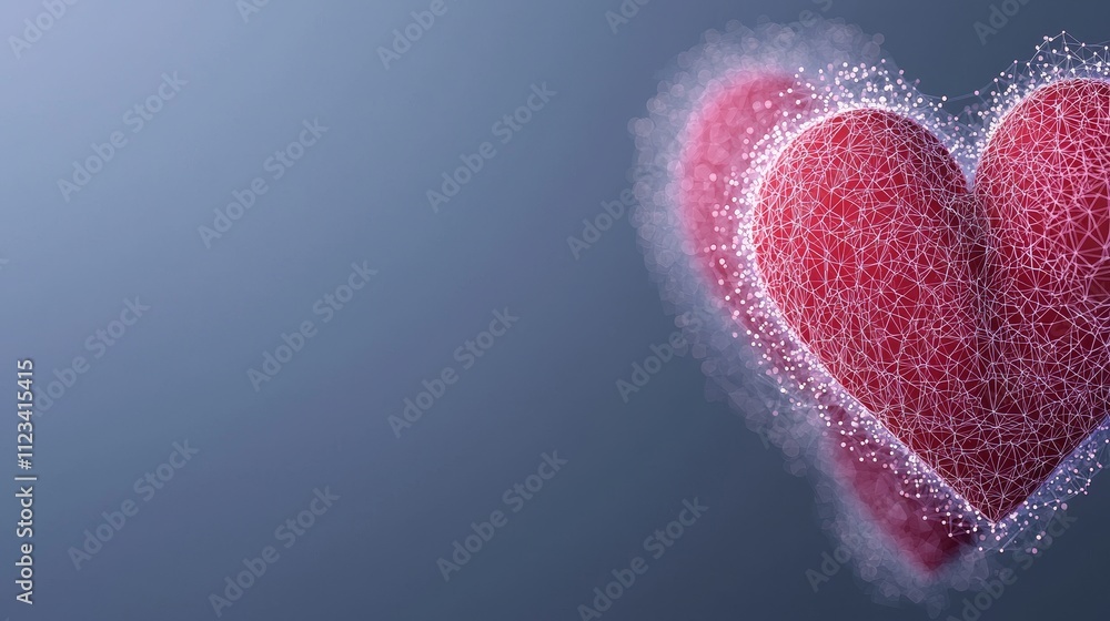 Poster abstract digital heart shape made of lines and dots in soft colorful background for love and emotion