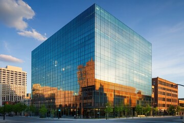 Obraz premium Modern Office Tower with Reflections in Afternoon Light