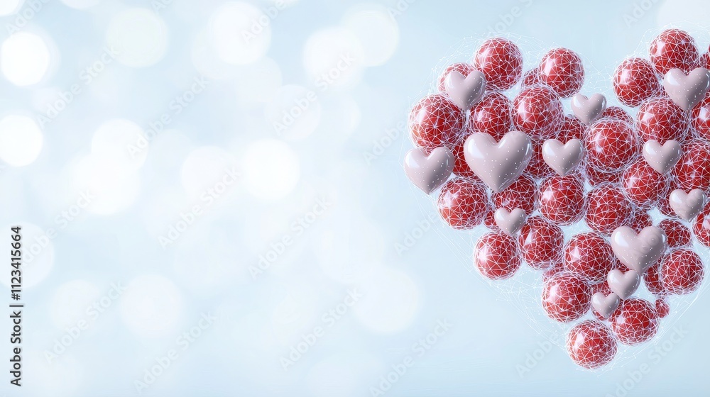 Poster heart shape formed from red and white elements with soft blurred background for romantic and joyful 