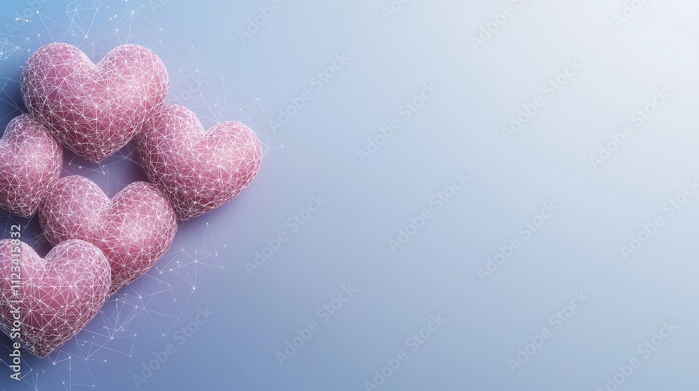 Poster abstract digital hearts on a soft gradient background for romantic themes and creative projects