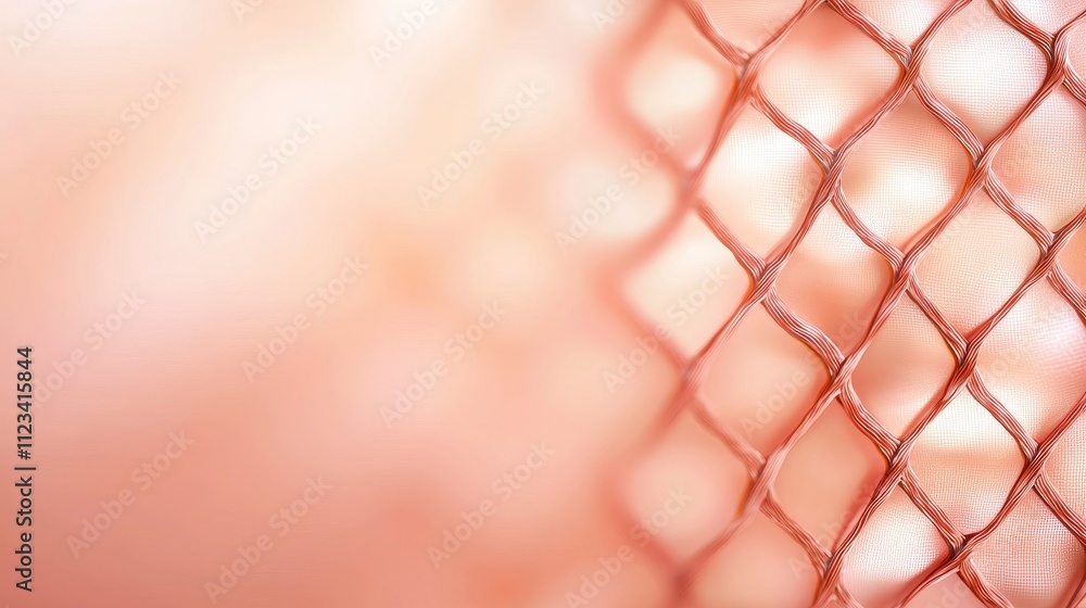 Poster abstract close-up of a textured mesh pattern with a soft blurred background in warm peach tones