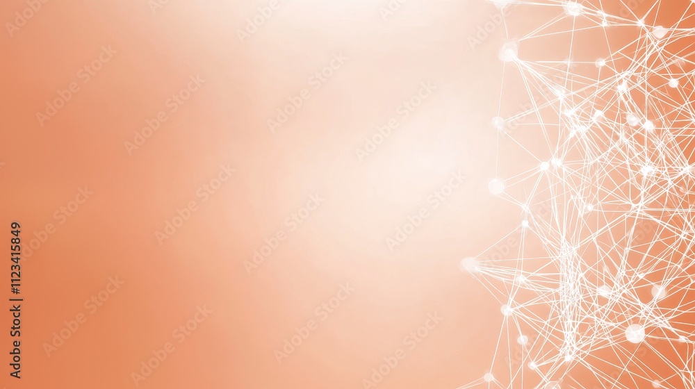 Poster abstract image of orange background with white connecting lines and dots representing technology and