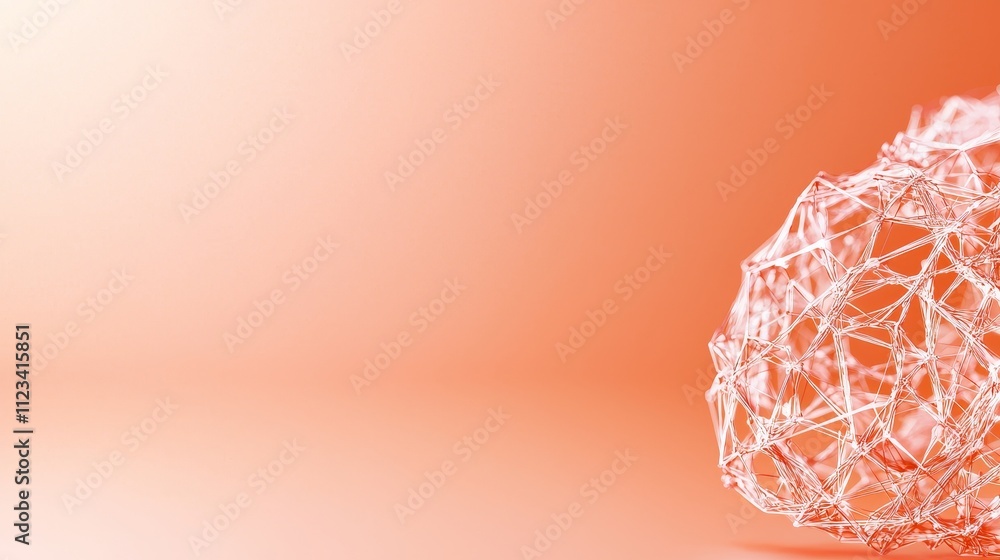 Poster abstract wireframe structure on soft coral background for modern design and digital art concepts and