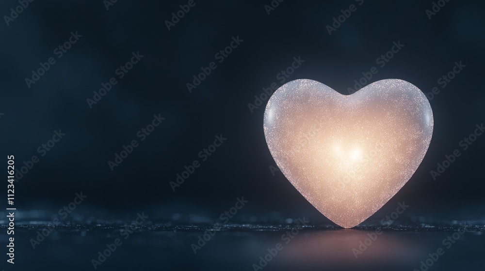 Poster glowing heart shaped object on dark background representing love and affection in soft light and sub