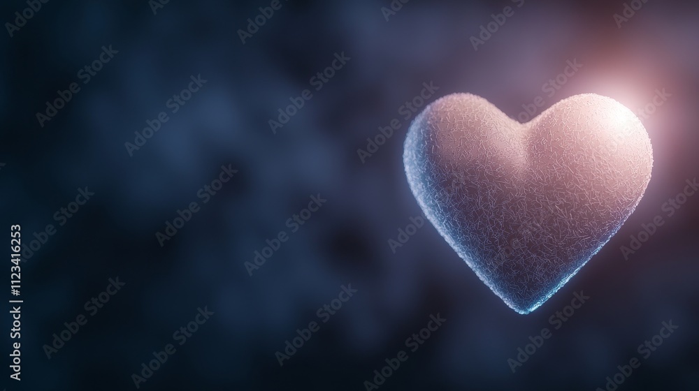 Poster 3d heart shape with soft texture and glowing light against a dark background for love and affection 