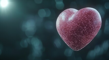 Fototapeta premium 3D Rendered Pink Heart with Glowing Effects on Dark Background, Perfect for Love and Romance Themes in Stock Photography