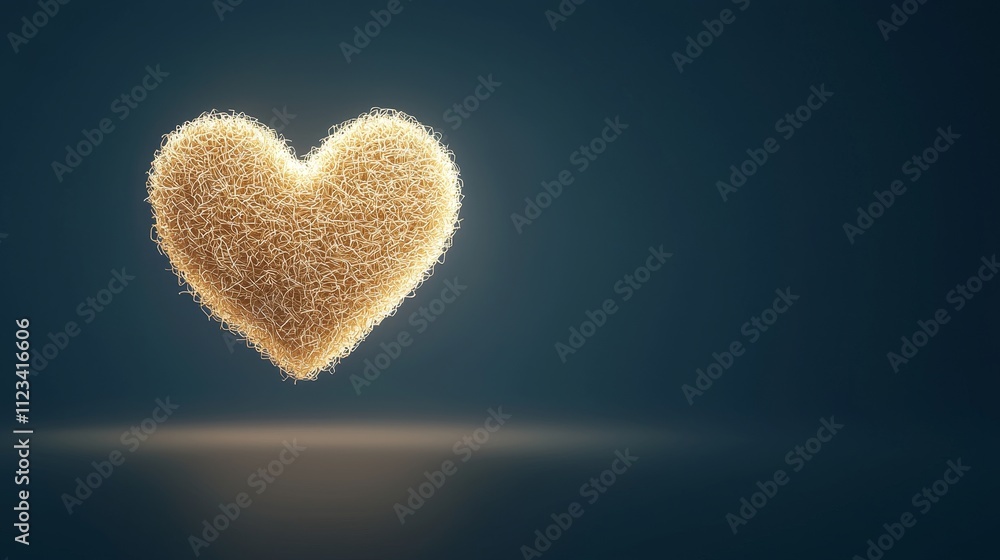 Poster fluffy heart shaped object floating on a dark background with soft lighting and smooth shadow effect