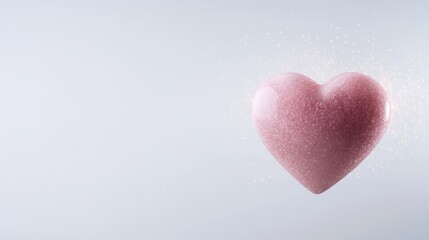 Obraz premium Shiny Pink Heart Icon with Sparkles on Soft Gray Background for Romantic Themes and Valentine's Day Celebrations