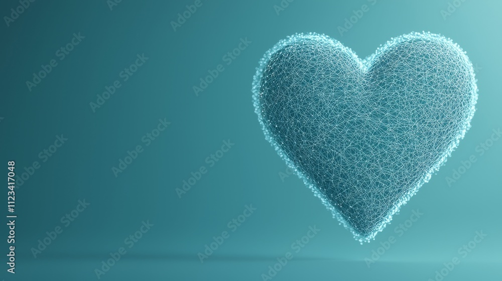 Poster heart shape created from wireframe lines with soft blue background representing love and affection i
