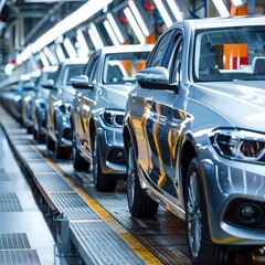 Modern Car Production Line with Vehicles