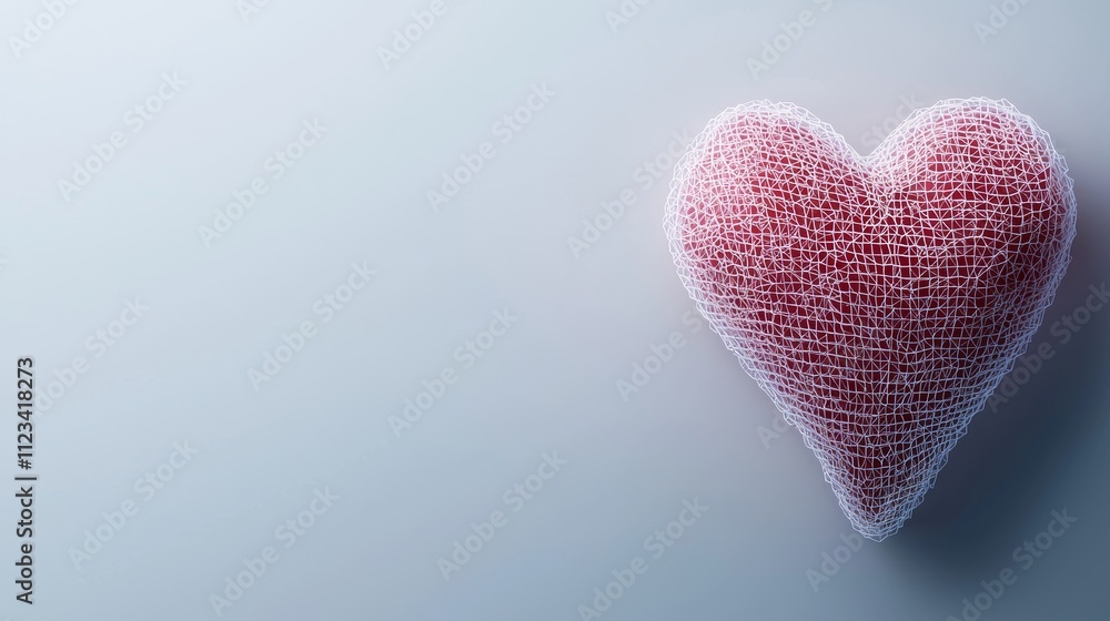 Aufkleber soft pink heart shape crafted from delicate mesh material against plain background for creative desi
