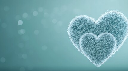 Obraz premium Intricate Wireframe Hearts on a Soft Green Background with Gentle Bokeh Effect for Love and Romance Themes