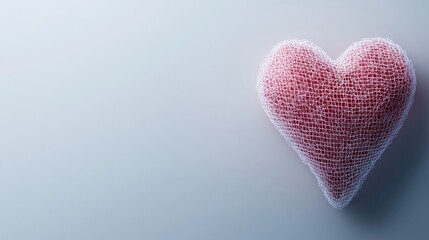 Obraz premium Soft Pink Heart Shape Crafted from Delicate Mesh Material Against Plain Background for Creative Design Projects
