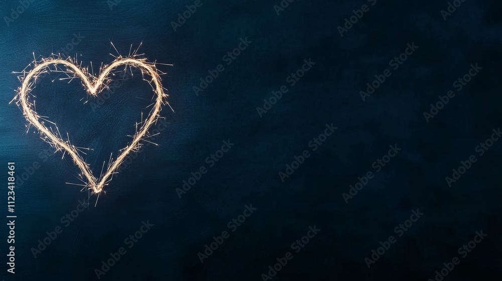 Poster sparkler heart shape on dark background creating a romantic and playful atmosphere ideal for celebra