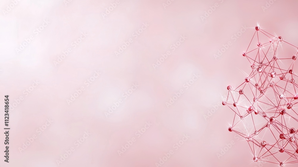 Poster abstract connection network with pink tones and geometric shapes representing technology and digital