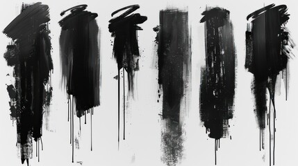 Vector set of brush strokes creating artistic textures on a white background for design projects