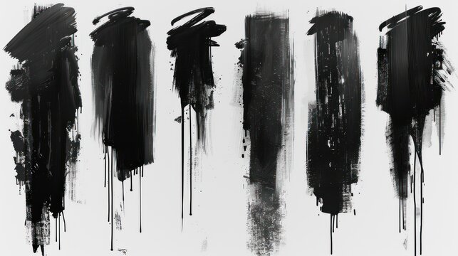Vector set of brush strokes creating artistic textures on a white background for design projects