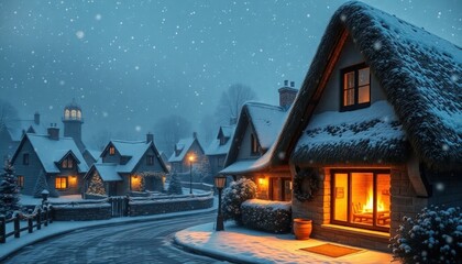 Fototapeta premium christmas house in the night. christmas house in the snow.