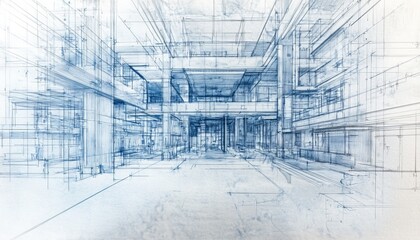 Obraz premium Architectural blueprint with design elements and dimensions, surrounded by rolls of similar plans