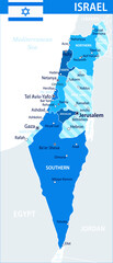 Israel Map Vector Blue Spot - Customizable layered political map of Israel with administrative divisions for website, education, reports, news, politics, print, poster and wallpaper