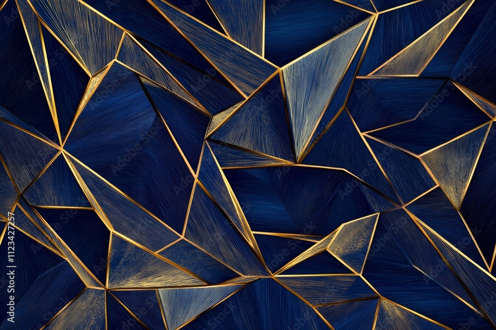 Poster geometric background with blue lines and golden elements for elegant presentation design