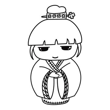 kokeshi doll in traditional japanese attire clip art preview