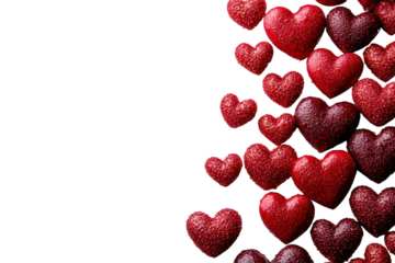 A beautiful arrangement of red hearts in various sizes, perfectly showcased against a white isolate background, ideal for romantic themes.