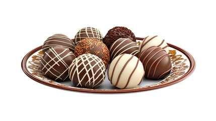 Assorted Handmade Chocolate Truffles on an Elegant Plate for Gourmet Dessert and Sweet Treat Presentations Ideal for Celebrations and Special Occasions