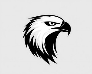 Obraz premium Elegant black and white vector eagle head logo on light grey. Simple shapes, high contrast.