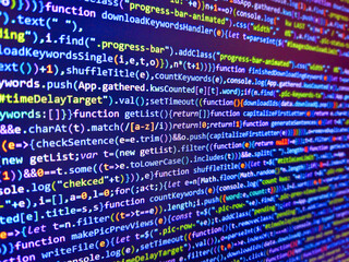 Web programming with compressed css code. Assembly programming language code. Monitor technology concept. 1100101 blau. Binary code. Blue monitor and window. Javacsript with web development.