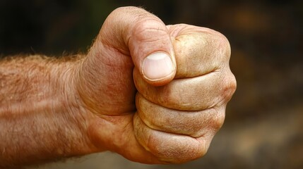 A close-up of a clenched fist shows strength and determination, suitable for projects related to empowerment, resilience, or conflict, Ideal for motivational content, articles, or campaigns,