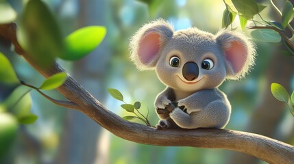 Adorable Koala Sitting On A Tree Branch In Sunlight