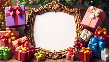 christmas frame with christmas branches