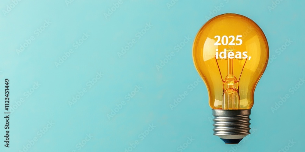Poster 2025 goal setting concept. light bulb with text representing future ideas and creativity.